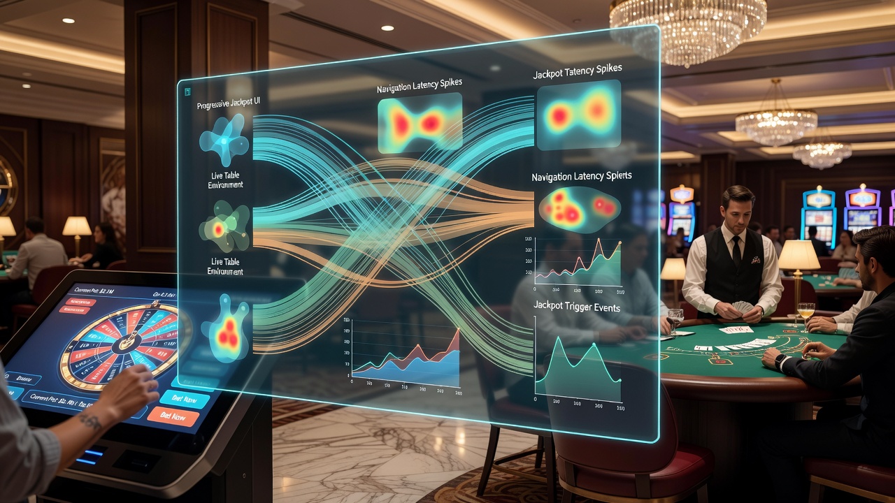 Beispielhafte Heatmap von Nutzerbewegungen zwischen Slot- und Live-Tisch-Modulen auf mobilen Endgeräten