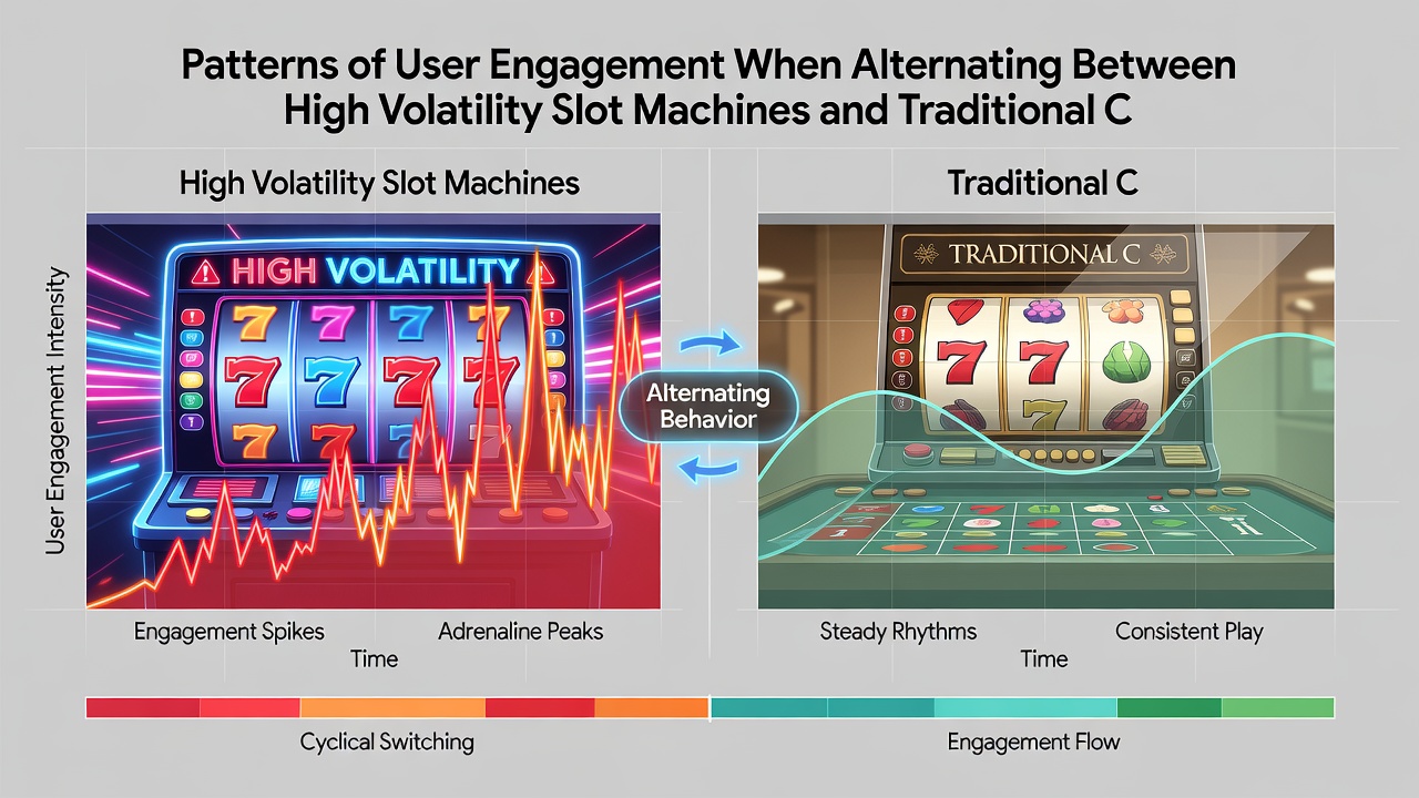 Visualisierung von Wechselmustern zwischen hochvolatilen Slots und Kartenspielen bei variierenden Boni in Casino-Apps