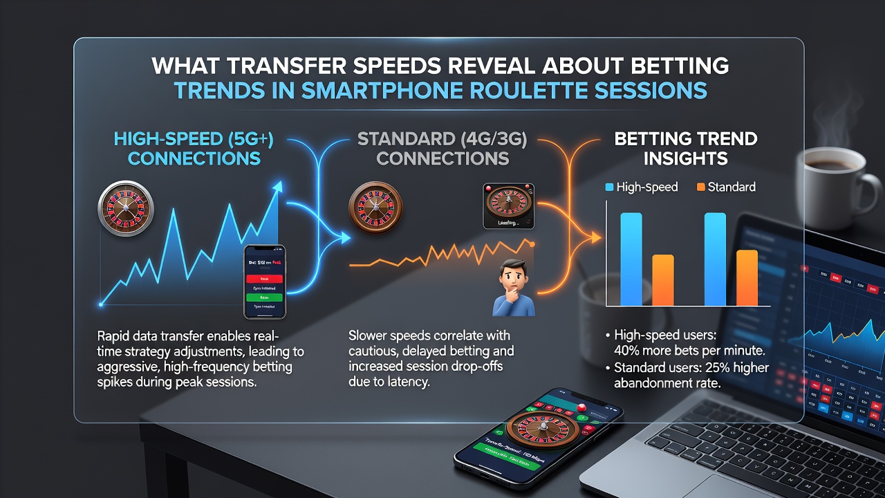 Diagramm mit Kurven zu Transfergeschwindigkeiten und Roulette-Wetttrends auf mobilen Geräten